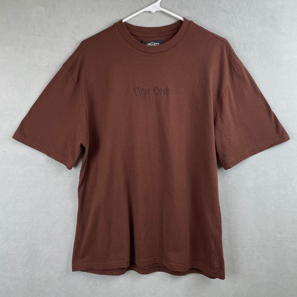 Eighty Eight Brand Mens Brown Love Lost Embroidered Streetwear Tee Shirt Y2K M